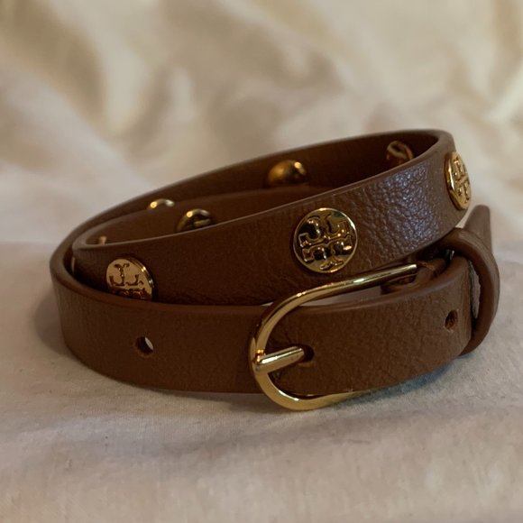 DOUBLE WRAP BROWN LEATHER TORY BURCH BRACELET - Picture 1 of 5